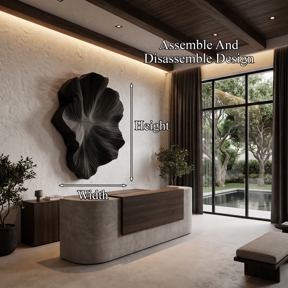 Contemporary Wall Sculpture with Botanical Relief Design, solid wood, built to order, view 8