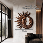 Organic Wood Wall Art with Carved Sun and Moon Design, solid wood, built to order, view 8