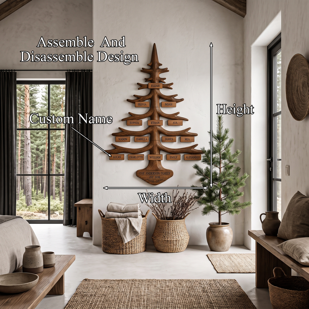 Organic Personalized Family Tree Wall Decor with Custom Name Plaques, solid wood, built to order, view 8