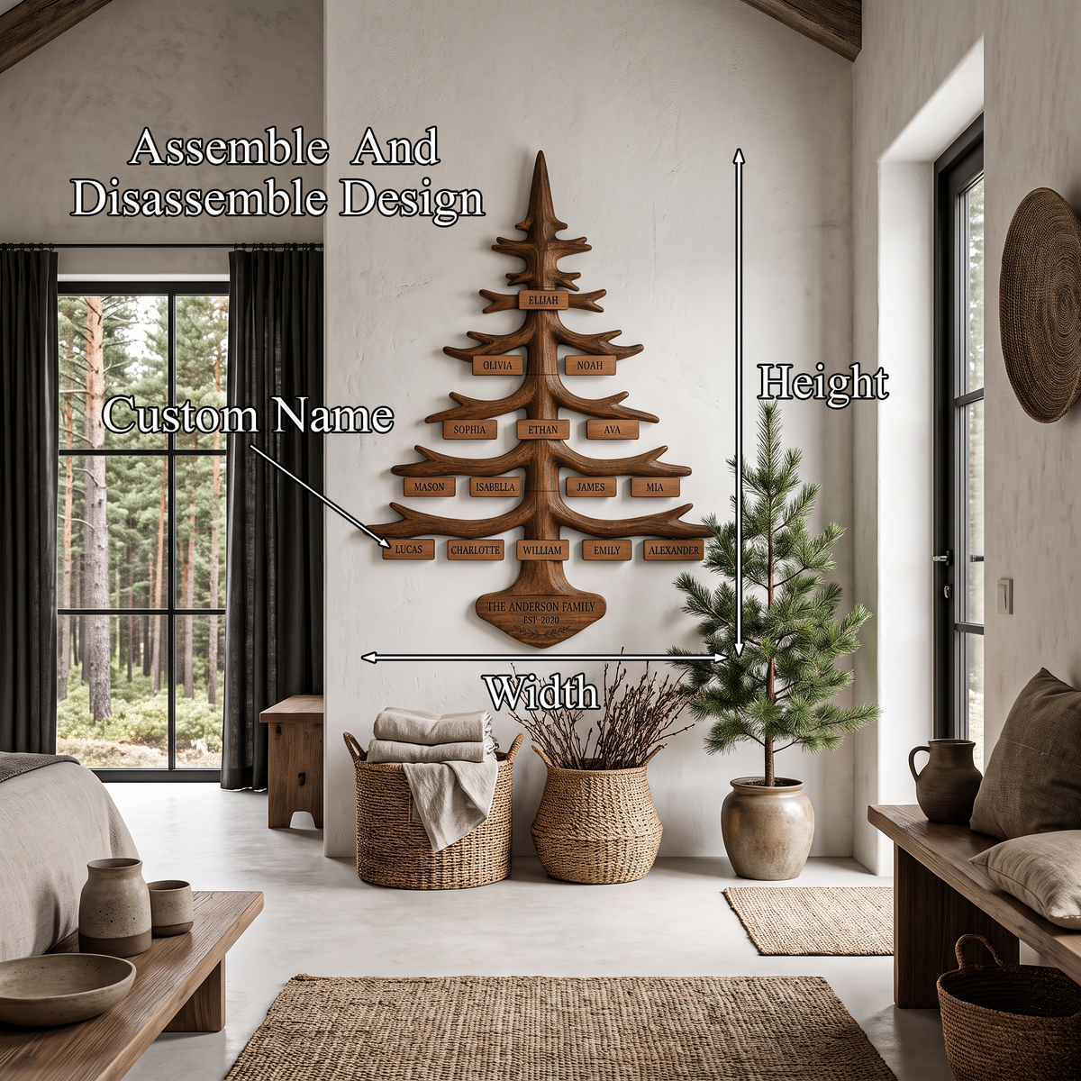 Organic Personalized Family Tree Wall Decor with Custom Name Plaques, solid wood, built to order, view 8
