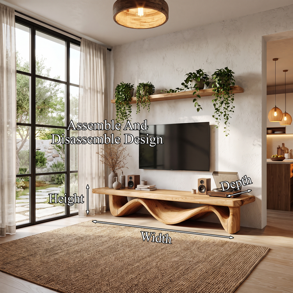 Organic Open Loop TV Cabinet Solid Media Console, solid wood, built to order, view 8