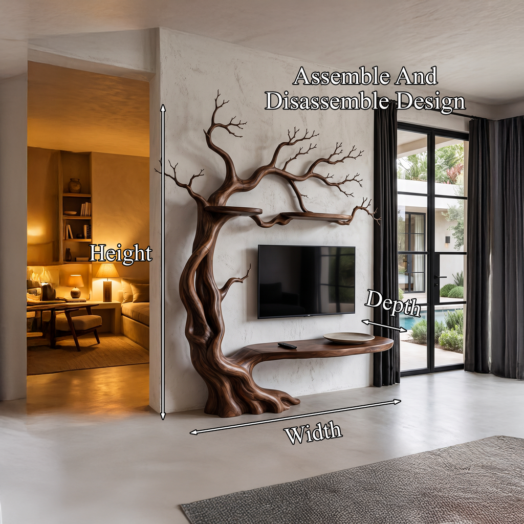 Organic Wall Mounted TV Stand with Sculptural Tree Branch Design, solid wood, built to order, view 8