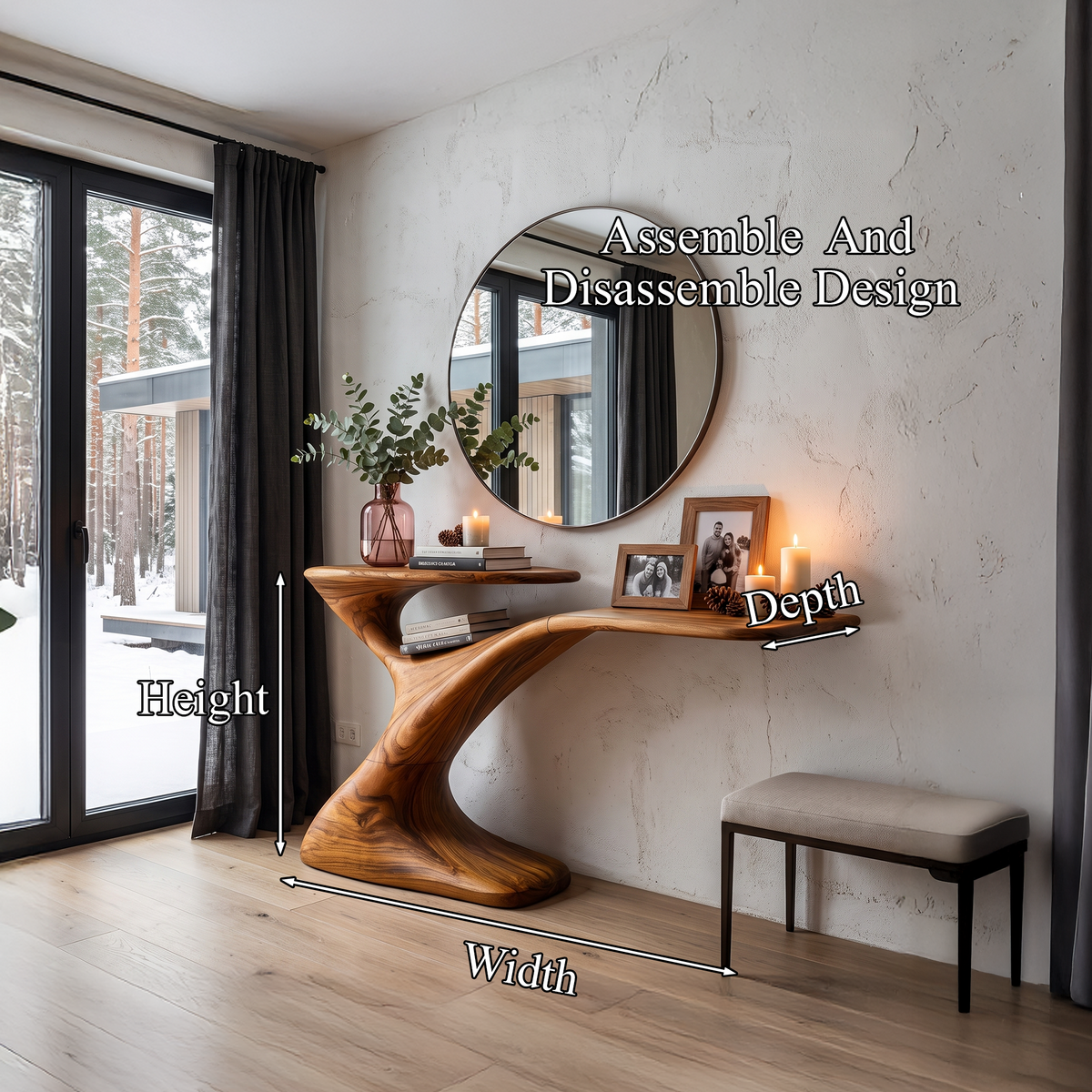 Minimalist Console Table, solid wood, built to order, view 8