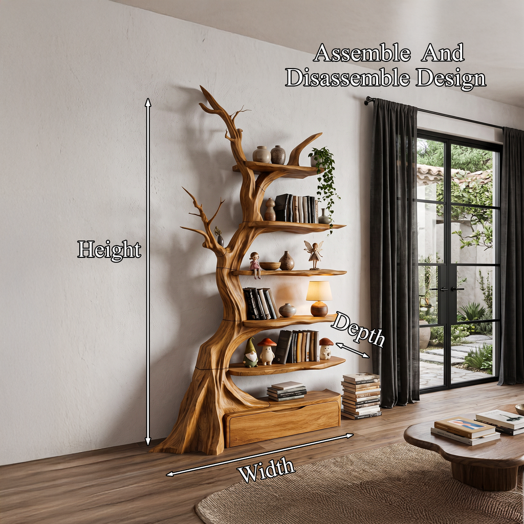 Organic Tree Bookshelf Sculptural Design, solid wood, built to order, view 8