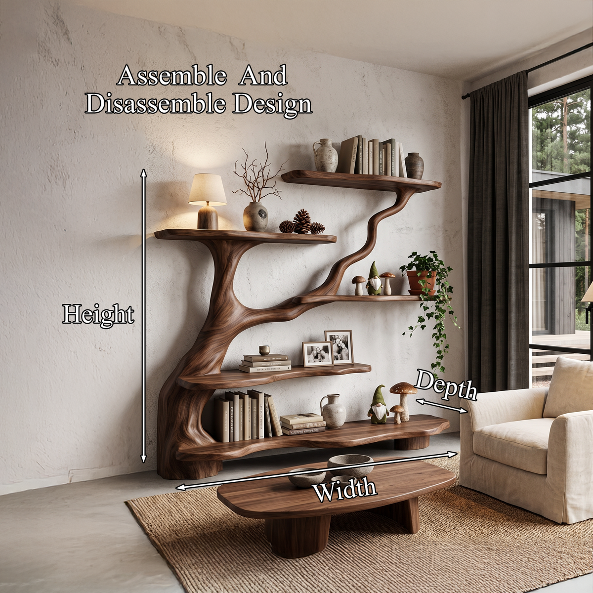 Organic Tree Bookshelf with Flowing Branch Design, solid wood, built to order, view 8