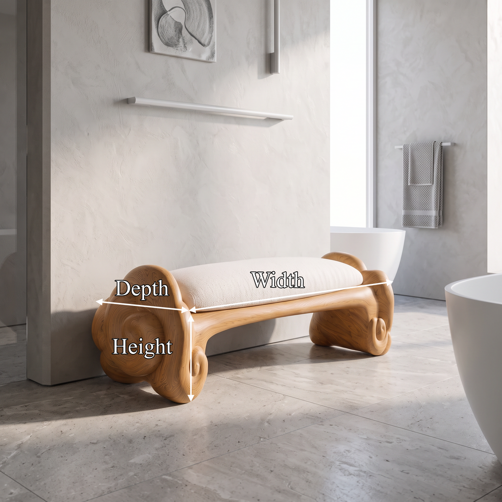 Minimalist Accent Bench with Rounded Cloud Shaped Legs, solid wood, built to order, view 8
