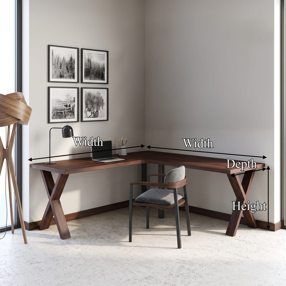 Midcentury Corner Desk Home Office, solid wood, built to order