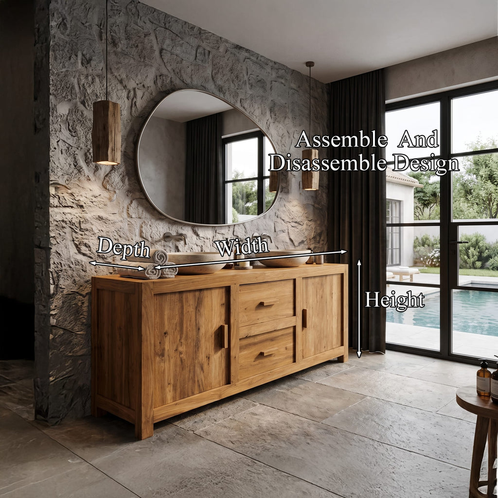 Contemporary Double Bathroom Vanity with Cabinet and Drawer Storage, solid wood, built to order