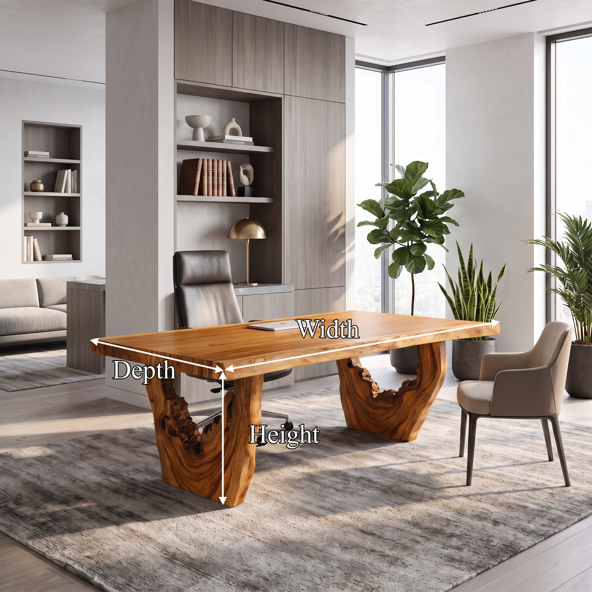 Organic Executive Desk with Flowing Curved Legs, solid wood, built to order, view 8