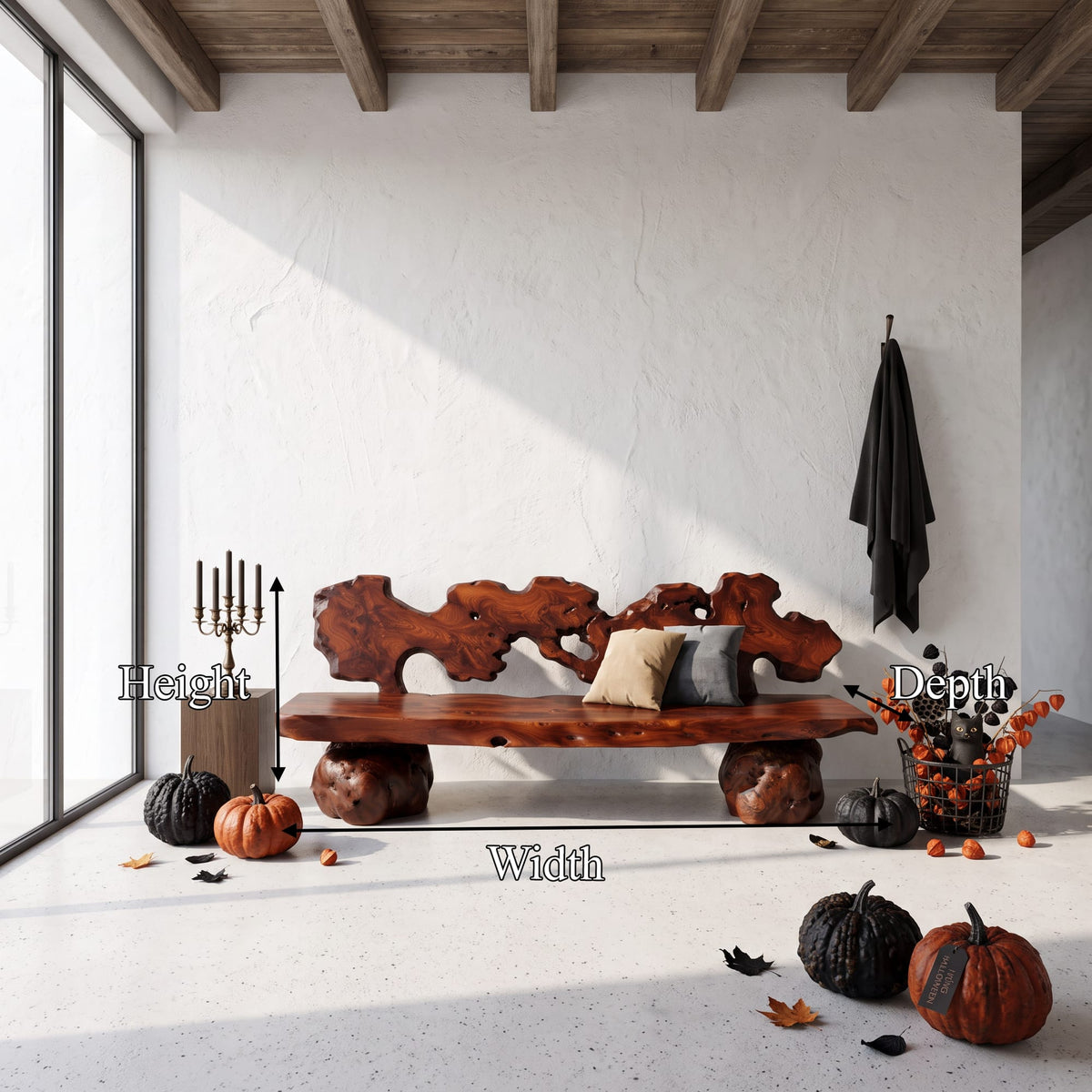 Contemporary Garden Bench with Interwoven Branch Design, solid wood, built to order