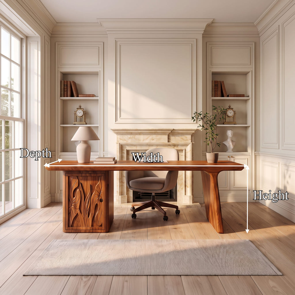 Contemporary Executive Desk with Side Storage Cabinet, solid wood, built to order