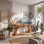 Rustic Computer Desk with Branch Inspired Base, solid wood, built to order