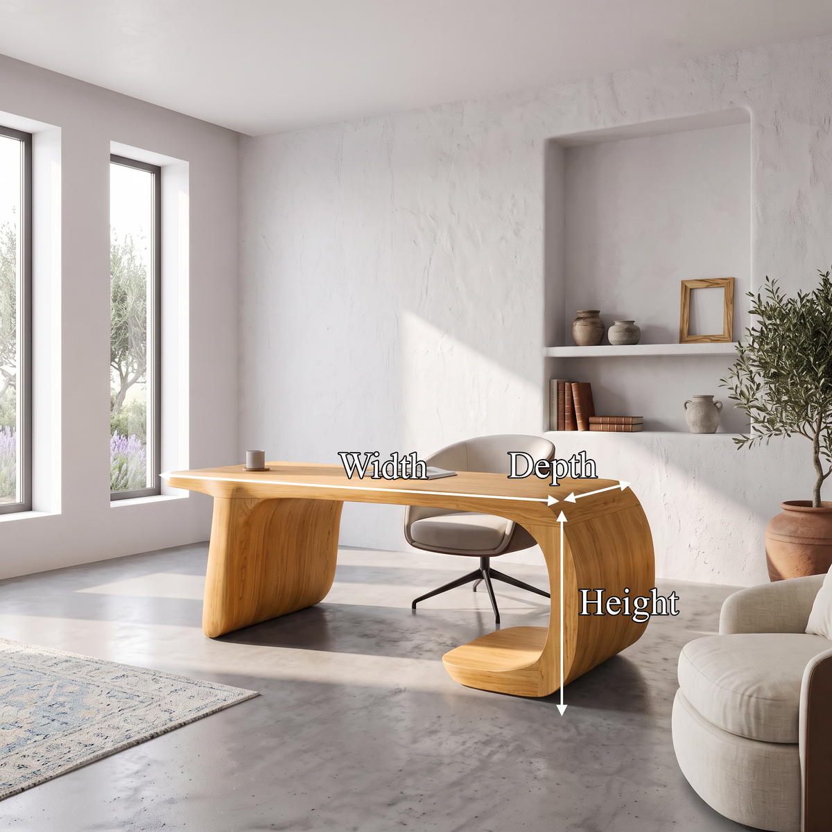 Minimalist Writing Desk with Clean Symmetrical Base, solid wood, built to order, view 8