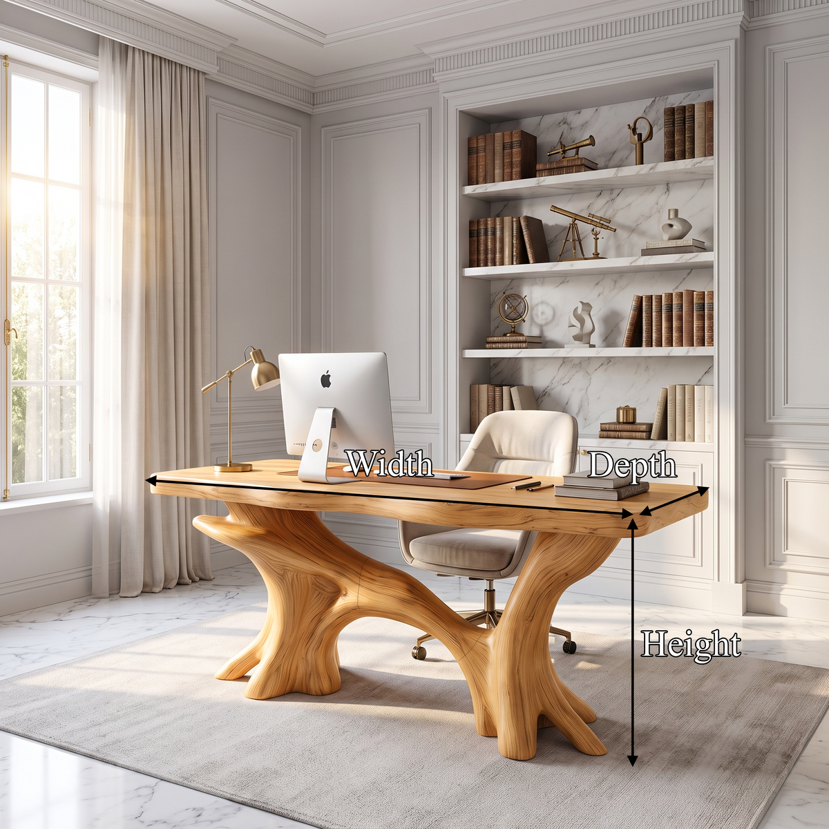 Modern Executive Desk with Sculptural Tree Root Base, solid wood, built to order, view 8