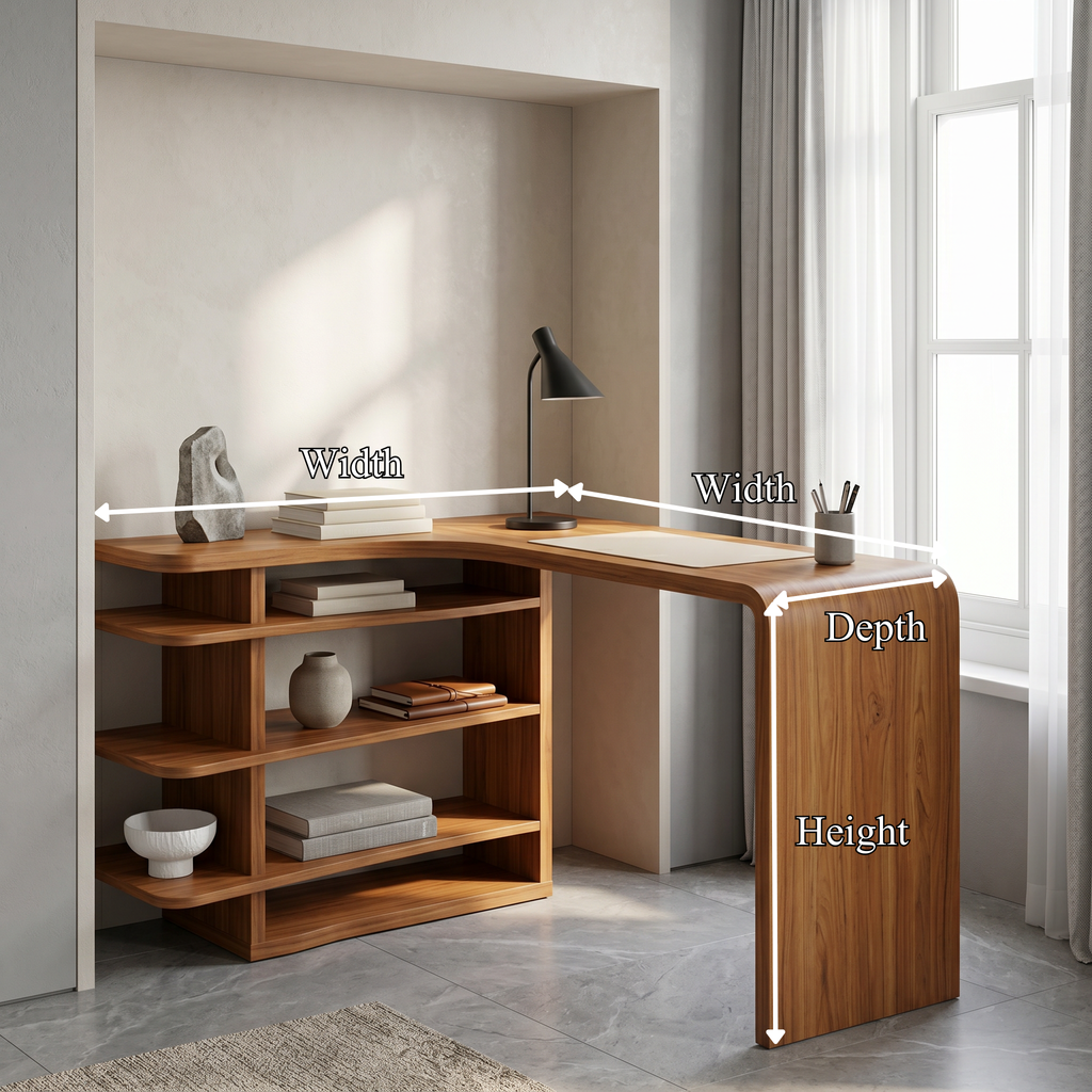 Minimalist Desk with Functional Storage Shelves, solid wood, built to order, view 2