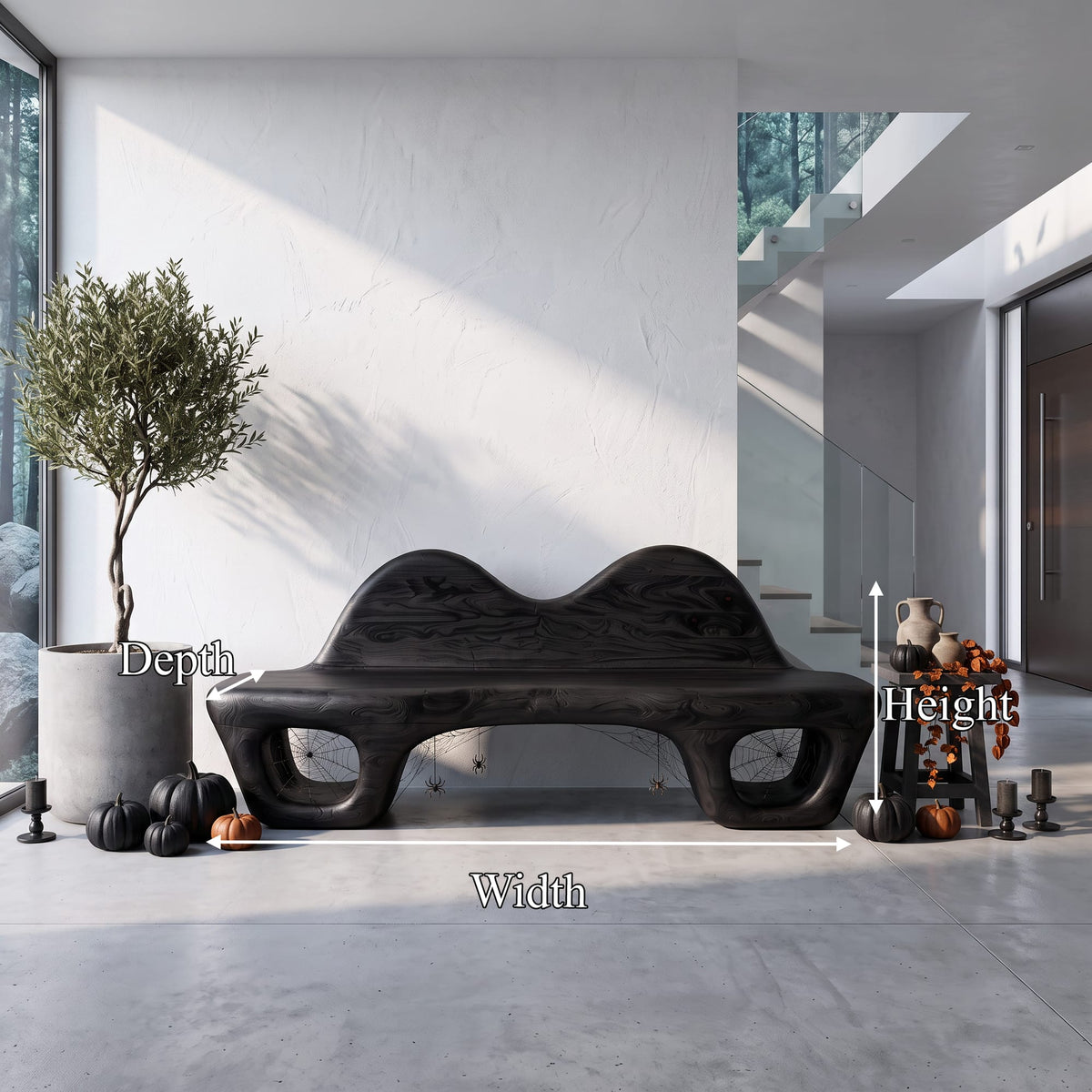 Accent Bench with Dramatic Rounded Silhouette, solid wood, built to order