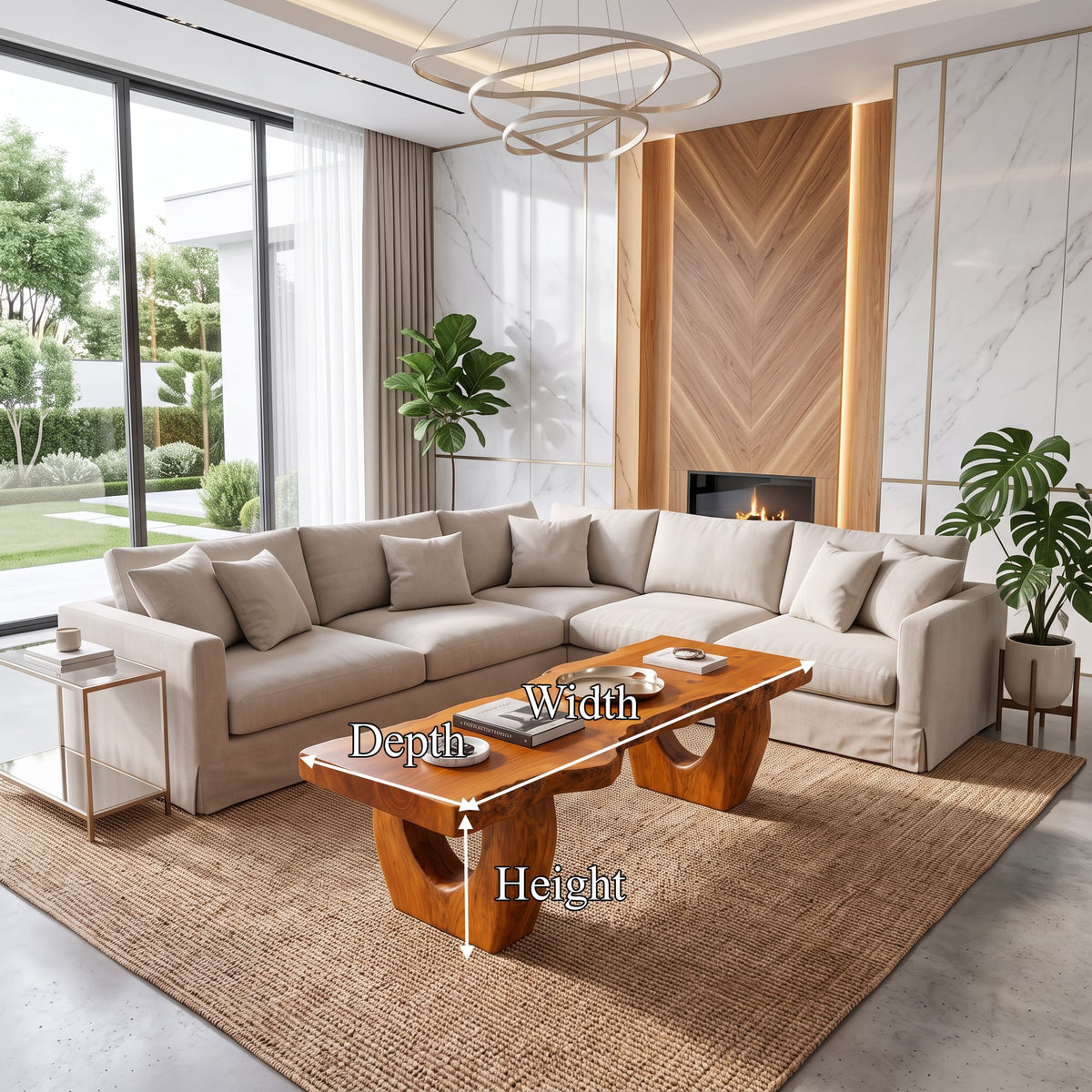 Modern Coffee Table with Open Hollow Legs and Clean Profile, solid wood, built to order