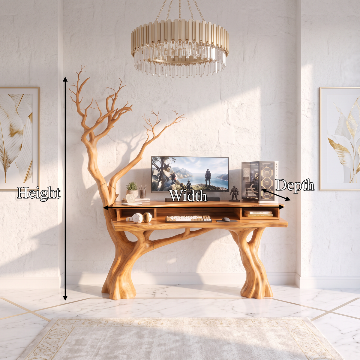 Organic Office Desk with Branch Inspired Frame, solid wood, built to order, view 2