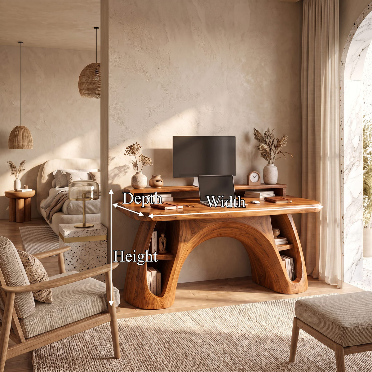 Contemporary Office Desk with Raised Monitor Platform, solid wood, built to order
