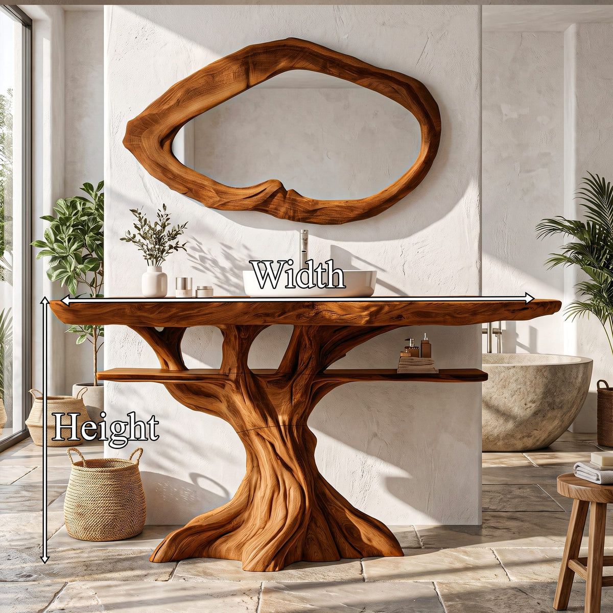 Contemporary Bathroom Vanity with Tree Inspired Frame, solid wood, built to order