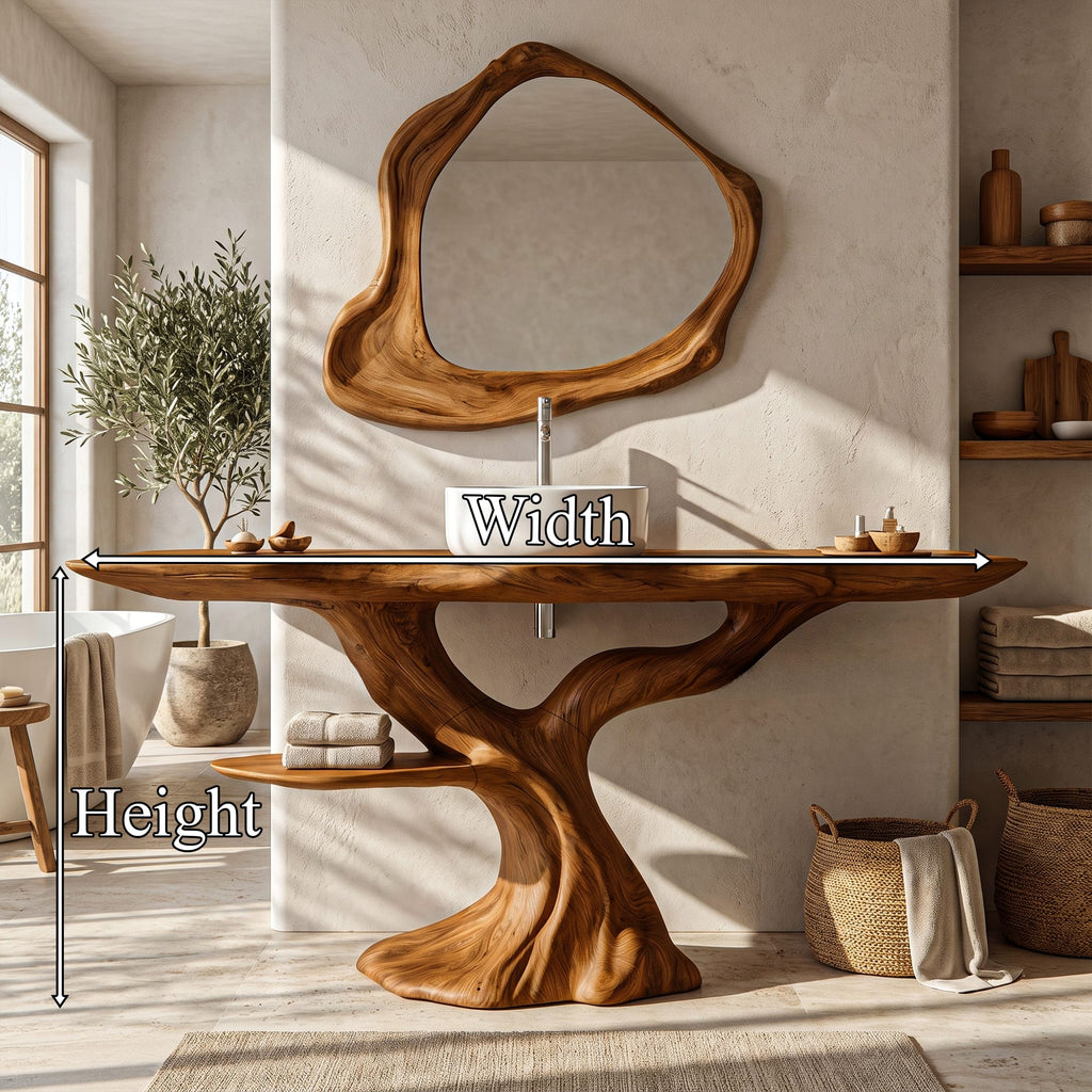 Rustic Bathroom Vanity with Bold Tree Root Design, solid wood, built to order