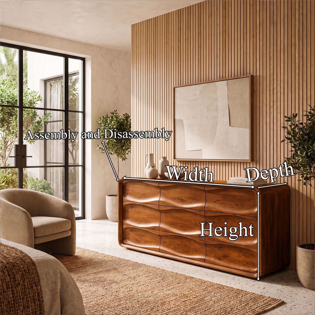Contemporary Bedroom Dresser with Embossed Grain Front and Curved Corners, solid wood, built to order, dimensions