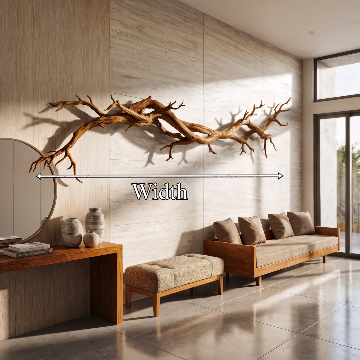 Flowing Branch Solid Wall Sculpture Organic Interior Decor, solid wood, built to order, dimensions