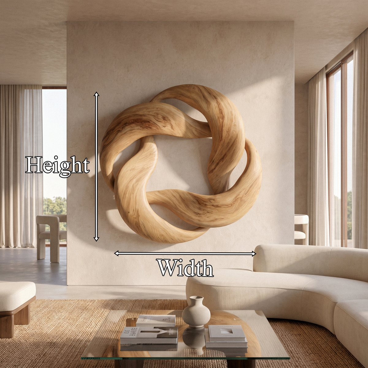 Abstract Circular Loop Wall Art, solid wood, built to order, dimensions