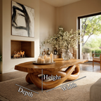 Modern Coffee Table with Twisted Sculptural Base, solid wood, built to order, dimensions