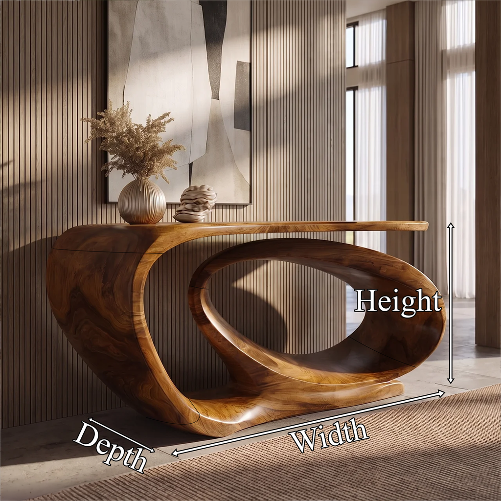 Console Table Sculptural Open Loop Base, solid wood, built to order, dimensions
