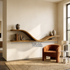 Organic Modern Curved Shelf Living Room Or Hallway, solid wood, built to order, dimensions