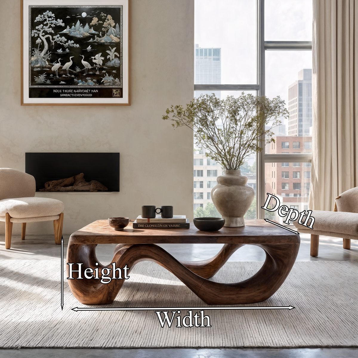 Farmhouse Coffee Table with Sculptural Open Base, solid wood, built to order, dimensions