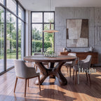 Contemporary Round Dining Table with Flowing Crossed Design, solid wood, built to order