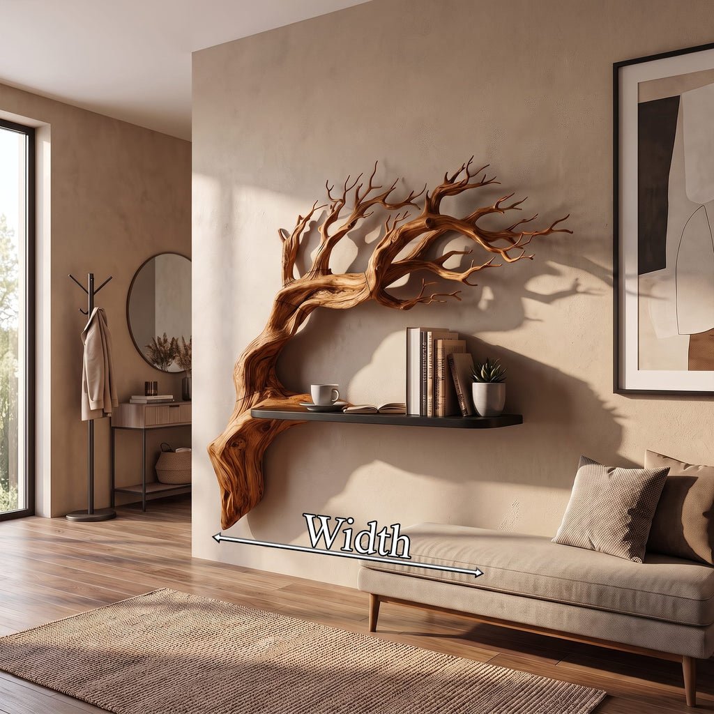 Rustic Branch Floating Shelf Bedroom Wall Decor, solid wood, built to order