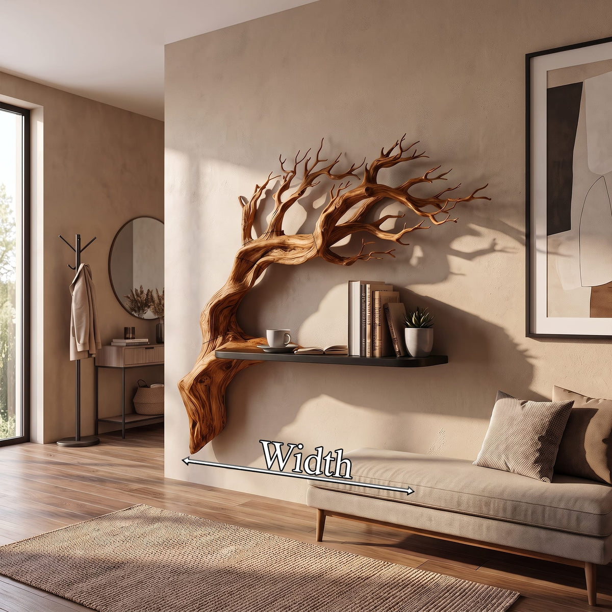 Rustic Branch Floating Shelf Bedroom Wall Decor, solid wood, built to order