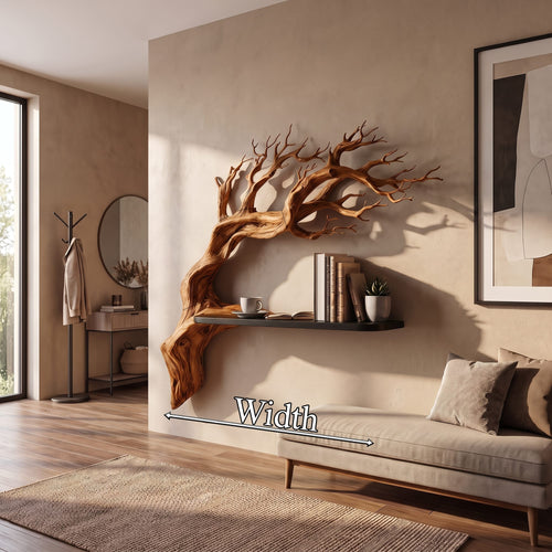 Rustic Branch Floating Shelf Bedroom Wall Decor, solid wood, built to order