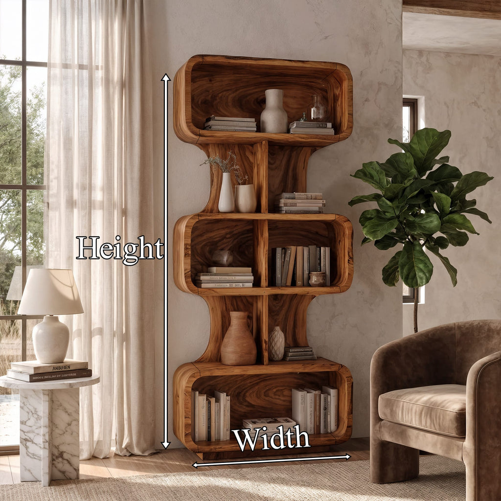 Mid Century Bookshelf Handcrafted Design, solid wood, built to order
