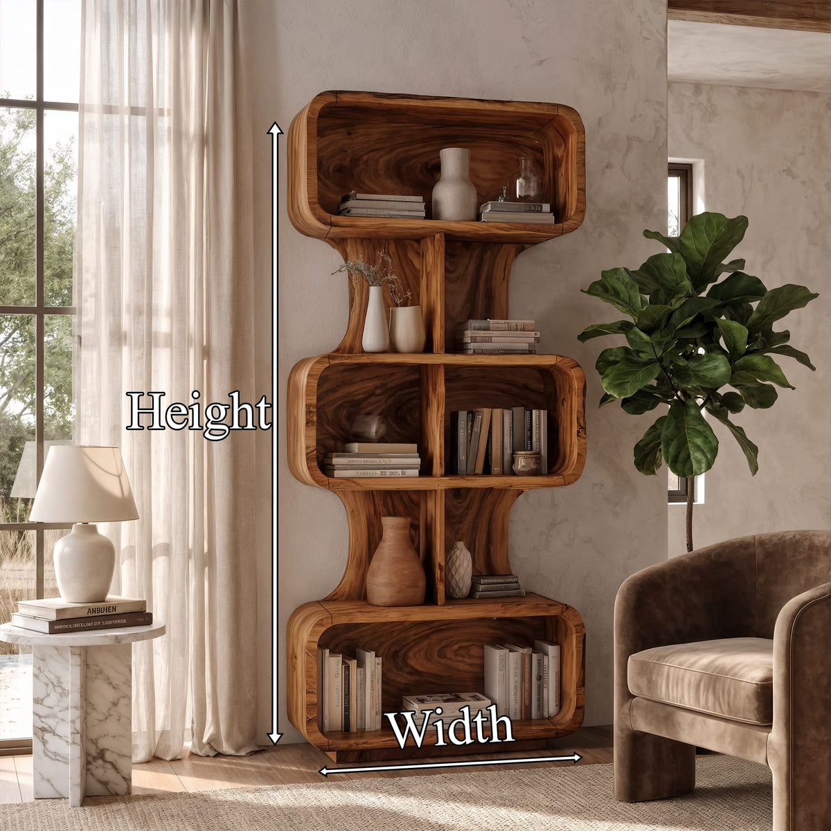 Mid Century Bookshelf Handcrafted Design, solid wood, built to order