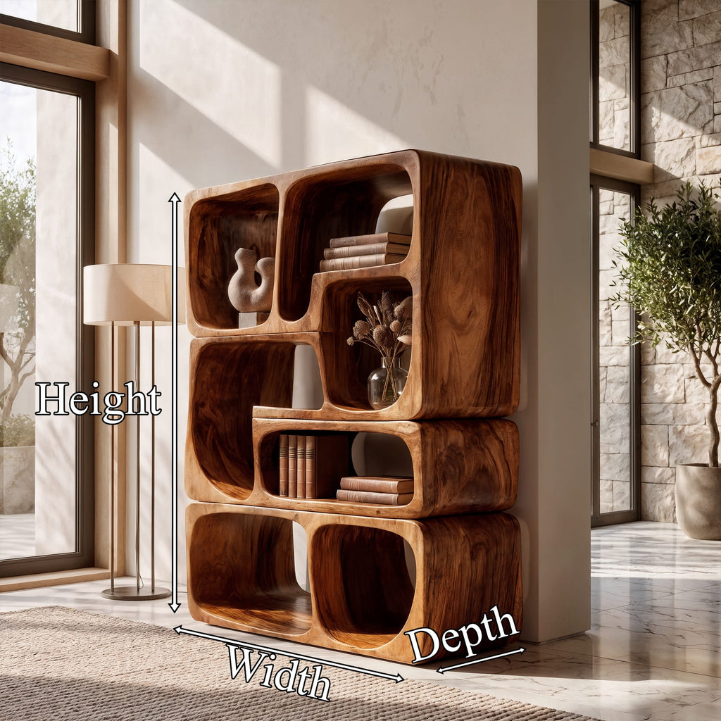 Mid Century Bookshelf Handcrafted Modular Shelves, solid wood, built to order
