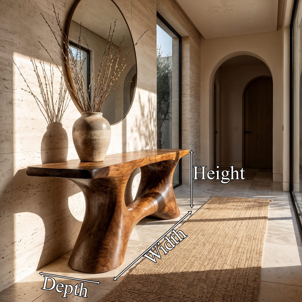 Contemporary Organic Void Base Console Table Entryway Hallway Living Room, solid wood, built to order