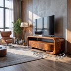 Organic Entertainment Center with Sculptural Live Edge Design, solid wood, built to order, dimensions