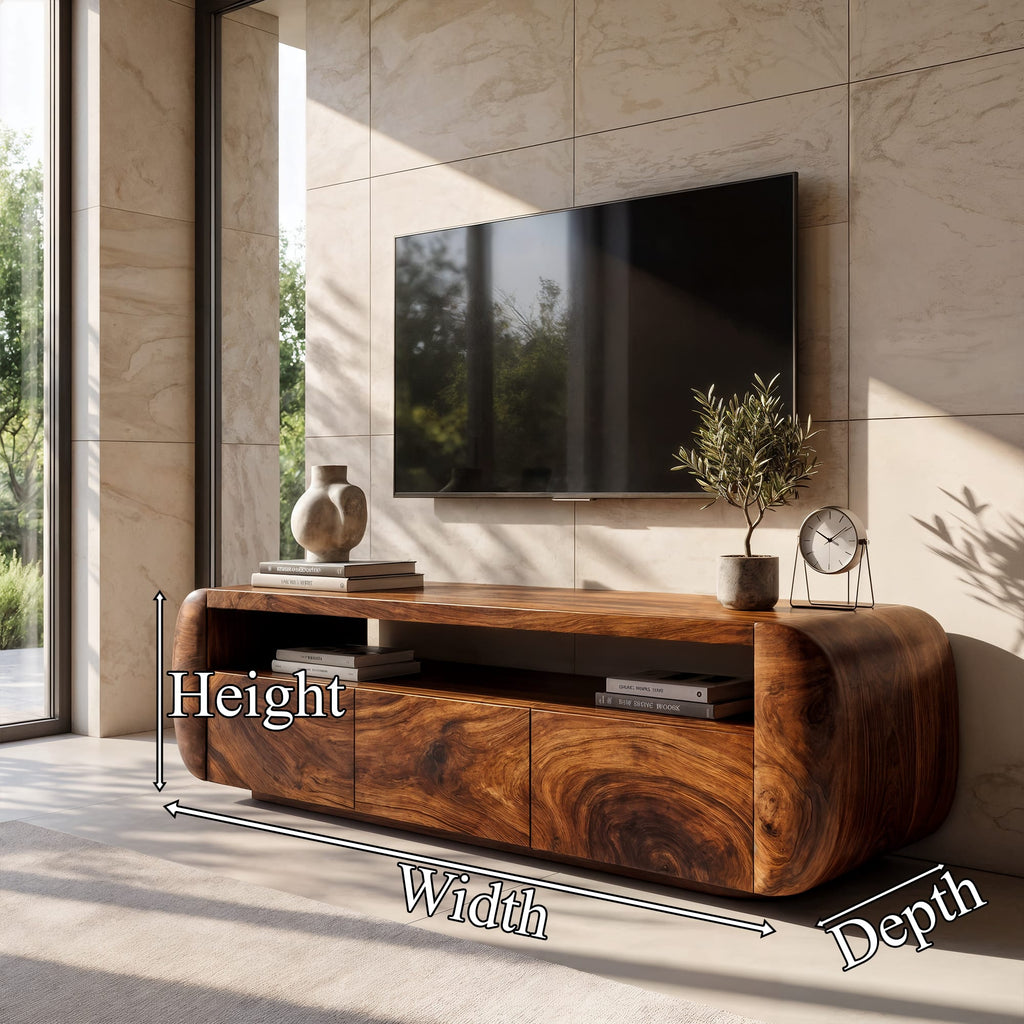 Contemporary TV Cabinet with Sculptural Form, solid wood, built to order