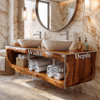 Organic Sculptural Bathroom Vanity Wall Mounted Towel Storage, solid wood, built to order, dimensions