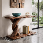 Contemporary Console Table with Spiral Base and Lower Display Shelf, solid wood, built to order