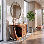 Contemporary Console Table with Sculptural Base and Storage, solid wood, built to order