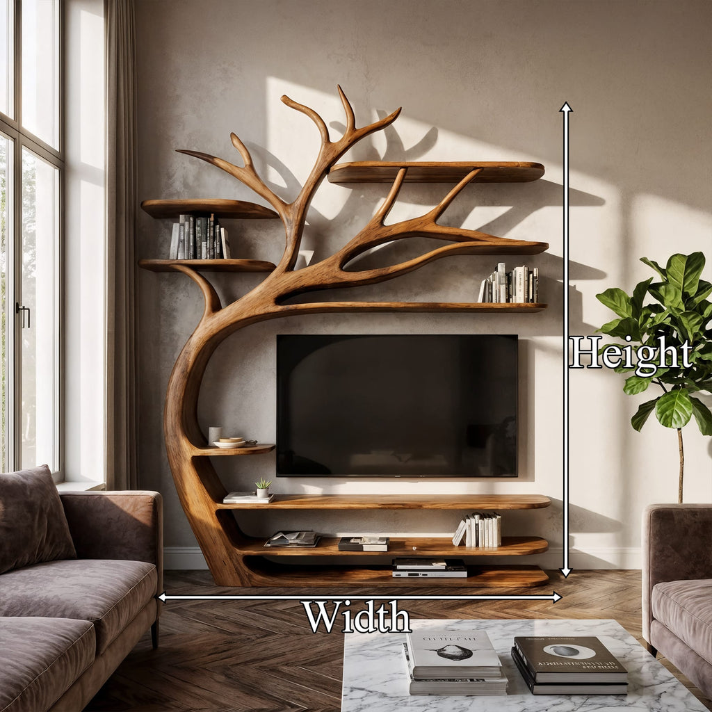 Rustic Tree TV Stand Bedroom Or Living Room Decor, solid wood, built to order