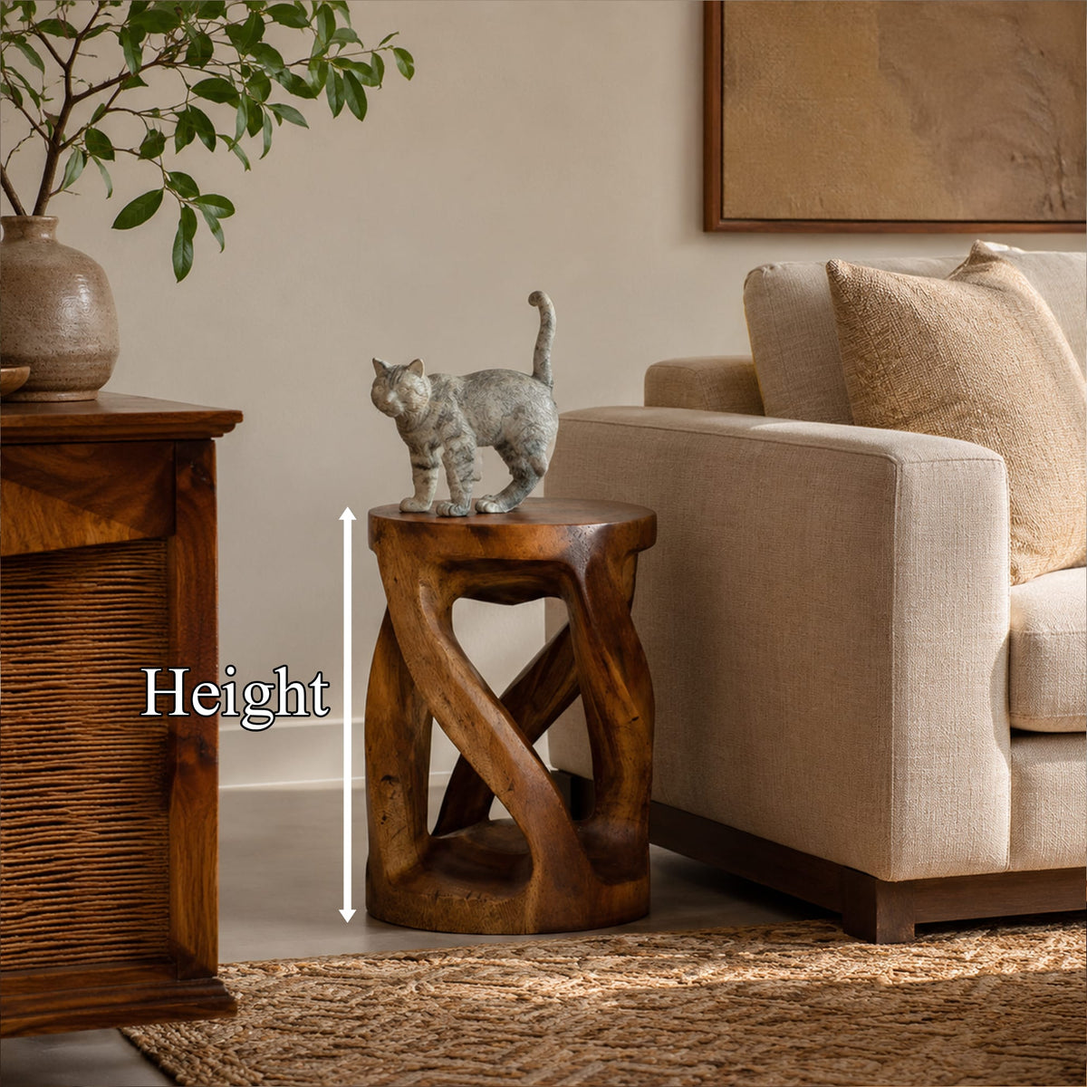 Handcrafted Side Table with Organic Twisted Design, solid wood, built to order