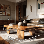 Minimal Coffee Table with Organic Pedestal Base, solid wood, built to order, dimensions