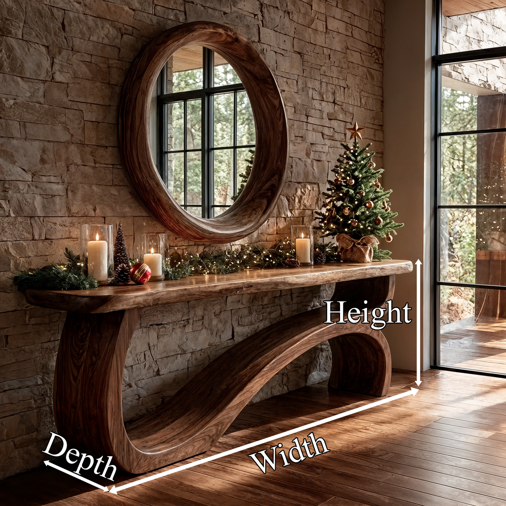 Modern Console Table Table with Sculptural Open Base, solid wood, built to order, dimensions