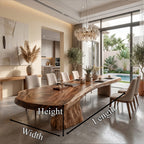Organic Sculptural Dining Table with Live Edge Solid Top and Pedestal Base, solid wood, built to order